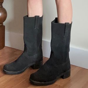 Frye Black Suede Boots - Moto / Biker Style